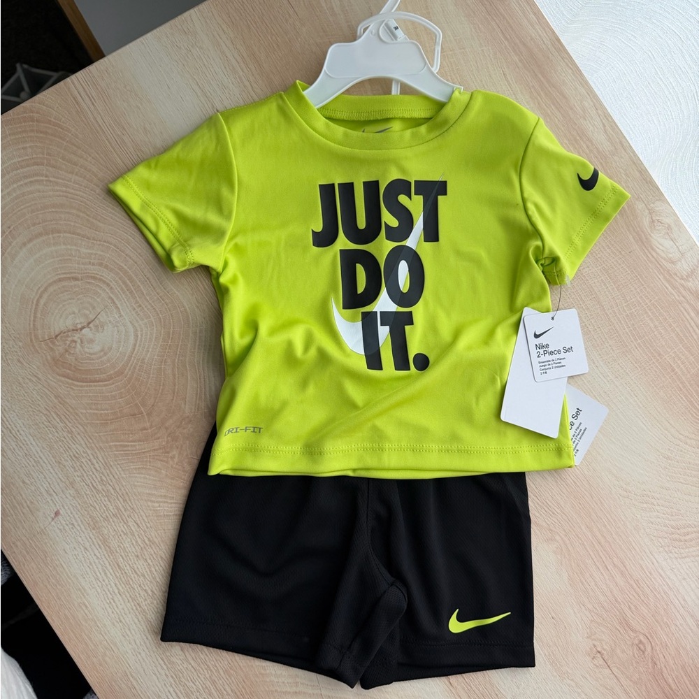 Nike Lime Green 'Just Do It' Tee and Shorts Set